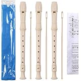 SANNIX 3 Pack 8 Hole Soprano Descant Recorder Instrument for Recorders with Cleaning Rod and Instruction German Style (Ivory White)