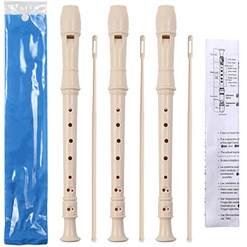 SANNIX 3 Pack 8 Hole Soprano Descant Recorder Instrument for Recorders with Cleaning Rod and Instruction German Style (Ivory White)