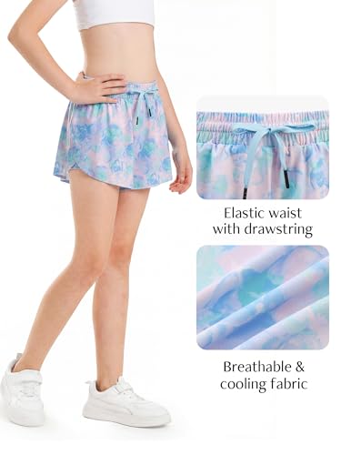 Image of Stelle Girls Flowy Shorts with Pockets Athletic Running Skirt High Waist Butterfly 2 in 1 Sports Short 5-16 Years