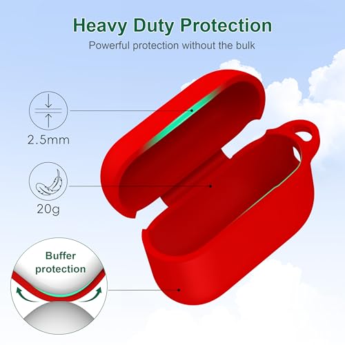 Image of R-fun for AirPods Pro 3rd Generation Case with Cleaner Kit, Soft Silicone Protective Case Cover for Apple AirPod Pro 3 for Women Men, AirPods Pro Case Accessories with Keychain, Red