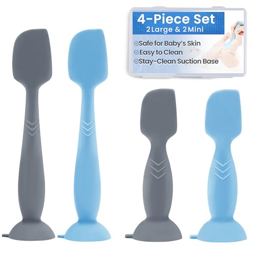 Image of 4-Pack Diaper Cream Spatula – Soft-Flex Silicone Butt Spatula for Babies, 2 Large & 2 Mini with Travel Case, Gentle Yet Firm Tip for Smooth, Even Diaper Rash Cream Application, Newborn Baby Essential