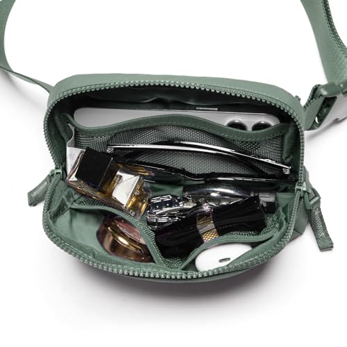 Image of Belt Bag for Women Two-Way Zipper Cross Body Fanny Pack Fashion Waist Packs Everywhere Belt Bag with Adjustable Strap Gifts for Teen Girls Women Men (Green)