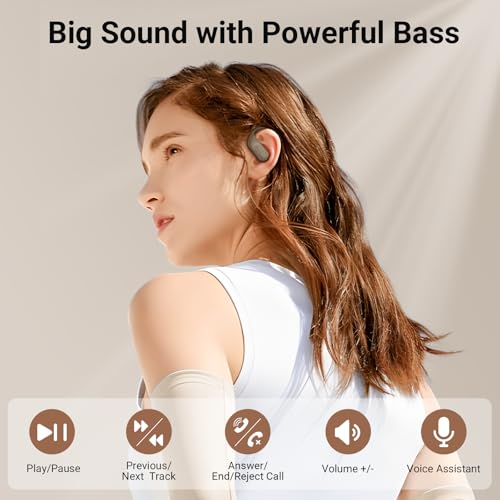 Image of occiam Wireless Earbuds Bluetooth Headphones Ear Buds 96Hrs Playback Sport Over-Ear Waterproof Wireless Headphones Earphones with Earhooks ENC Mics Clear Call for Sport Running Workout Brown