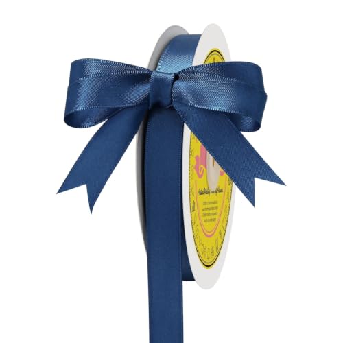 Image of Double Face Navy Blue Satin Ribbon 1 /2 inch X 50 Yards Polyester Navy Blue Ribbon for Gift Wrapping Very Suitable for Weddings Party Invitation Decorations and More