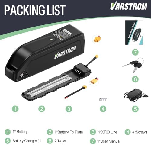 Varstrom 48V 20Ah Ebike Battery - 960Wh Lithium Battery w/ 30A BMS, for Electric Bicycles & Ebike Conversion Kit(0-1500W), Includes XT60 Connector (48V 20Ah) - 4
