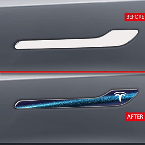 Image of IPG Compatible for Model 3 / Model Y /Juniper Door Handle Decal Sticker Wrap Kit (Set of 4) with Tesla Logo Personalize Your Tesla (Chameleon - Purple to Navy Blue)