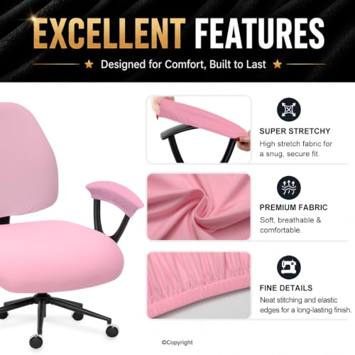 Image of Stretchable Separate Office Chair Seat Covers - Universal Stretch Computer Chair Slipcover Rotating Backrest Coverings & Cushion Protectors & Armrest Covers for Dogs, Cats, Pets, Pink