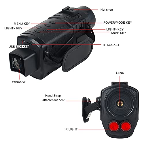 SPOFLYINN R17 5X Monocular Infrared Device Photo Video Playback 3 Modes Digital Zoom Telescope for Day Night Black