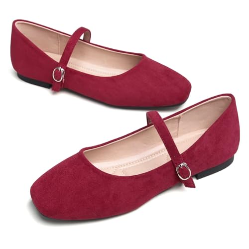 Image of TN TANGNEST Leather Flats for Women Retro Mary Jane Flats | Comfortable Square Toe Slip On Flats with Buckle Strap, Soft Work Flats Office Shoes