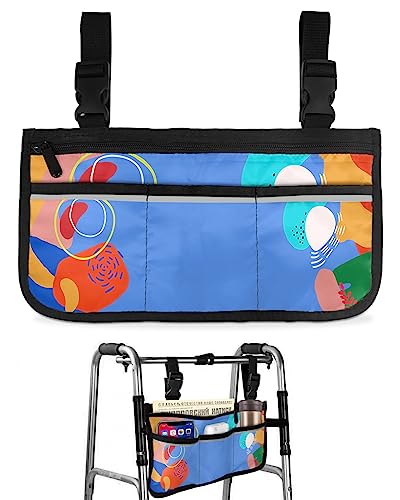 Colorful Boho Wheelchair Side Bag Walker Bag, Geometric Simple Botanical Wheelchair Accessories Armrest Pouch, Organizer Storage Bag for Walkers, Rollators, Scooters, 7.3''x13''