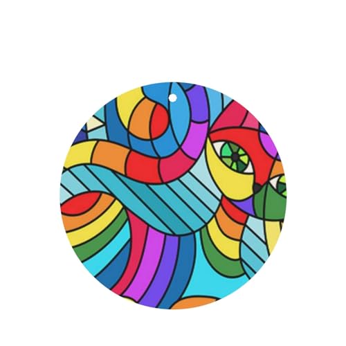 吊り下げ式車用芳香剤カード 2枚パック - 長持ちする吊り下げ式アロマセラピーカード (ラベンダーの香り) 車、自宅の寝室、ワードローブ、靴箱などに最適。ユニセックス (ステンドグラスの中の動物、抽象的な幾何学模様の猫、シンプルな窓の抽象化)