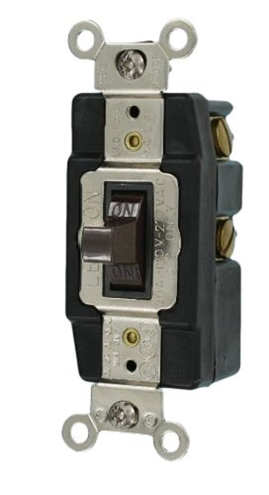 Leviton 1257 20-Amp 120-Volt Toggle Single-Pole AC Quiet Switch, Brown