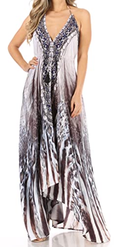Image of Sakkas Lizi Womens Maxi High-Low Halter Handkerchief Long Dress Beach Party