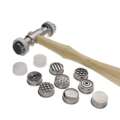 The Beadsmith Interchangeable Texture Hammer - Metal Elements - 10.5 Inches with Wooden Handle, 65mm Steel Head with Twelve 19mm Faces - Texturing Tool Used to Add Patterns & Dimension to Metalwork