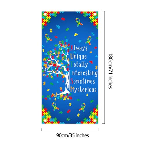 Avezano Capa de porta de conscientização do autismo, árvore de conscientização, peça de quebra-cabeç