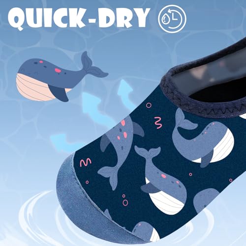 Badeschuhe Baby Kinder Wasserschuhe Jungen Schwimmschuhe Strandschuhe Badesoken Kleinkind Aquaschuhe Barfuss Schuhe(Navy Whale,18/19)