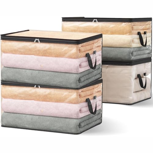 Image of JD FRESH 4 Piece 60L PVC Transparent Storage Bag with Zipper /Foldable Clothes Organiser for Wardrobe /Garments Organizer /Space Saving Storage Box for Sarees /Lehenga /Towel /Toy - 21.6 x 13.8 x 12.4 Inch