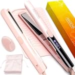 ANGENIL Pro Titanium Flat Iron Hair Straightener and Curler 2 in 1, Dual Voltage Hair Straightening and Curling Irons, Round Pink Hair Straightener with Heat Resistant Silicone Mat Tools, 15s Fast Heating