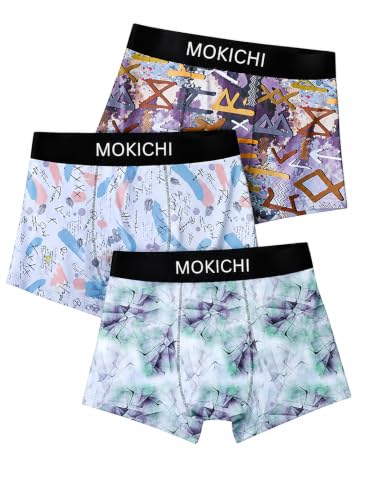 Image of Men's Printed Boxer Briefs | Comfortable Trunk-Style Innerwear with Elastic Waistband | Multicolor Pack of 3