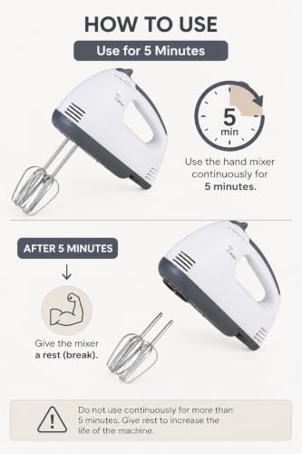 Image of Electric Hand Mixer for Kitchen | Handheld Cake Blender with Four Stainless Steel Attachments Including Beaters & Dough Hooks for Whipping Cream 260W