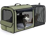 Pecute Dog Car Carrier Stable and Light Weight, Expandable Extra Space Dog Carrier for Cars, Breathable Dog Car Crate, Foldable Pet Carrier for Both Indoor and Outdoor Use, Pet Travel Crate Green