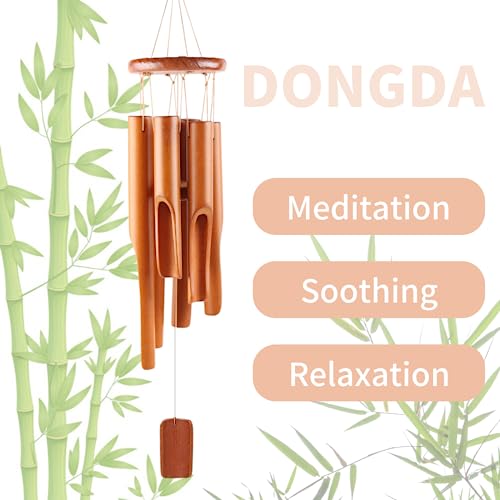 DONGDA Bambus Windspiel, 6 Rohre Windspiel Holz Draußen Glockenspiel Garten Windspiele für Draußen Hängend Holz, Klangspiel für Draußen Wind Chimes inkl. S-Haken, Gedenk-Geschenke (Holzfarbe)
