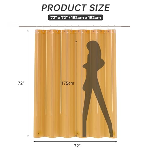 Image of AmazerBath Shower Curtain Liner, 72x72 Transparent Orange Shower Liner, Lightweight Plastic Shower Curtain Liners, Cute Waterproof Shower Liner for Bathroom with 3 Magnets and 12 Grommet Holes