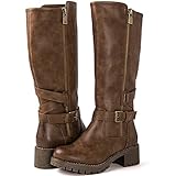 GLOBALWIN Women's Knee High Boots Camel Chunky Low Heel Fashion Riding Tall Boots For Women With Side Zipper Size 9M
