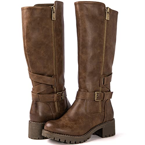 Image of GLOBALWIN Women's Chunky Low Heels Boots Knee High Boots For Women