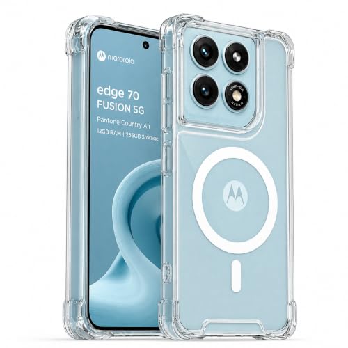 Image of Transparent Back Cover for Motorola Edge 70 Fusion 5G Case Shockproof Side TPU Bumper & Back Pc Protective Magnetic Support Cover Case (Motorola Edge 70 Fusion 5G)