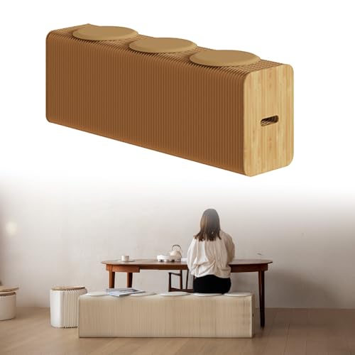 CTREVL アコーディオン 椅子 折りたたみ ペーパースツール 折りたたみ椅子 紙クラフト紙 長椅子 クッション付き 軽量 長さ1.5m/3m/6m 持ち運び簡単 耐久性 省スペース収納 組立不要 持ち運び便利 アコーディオンベンチ 多機能家具 リビング