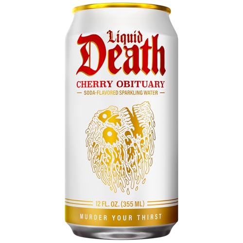 Image of Liquid Death Soda-Flavored Sparkling Water - Cherry Obituary, Less Sugar*, Huge Flavor, No Caffeine, No Artificial Sweeteners, 12 Fl Oz (Pack of 12)