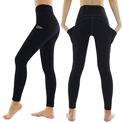 CMHX High Waist Yoga Pants with Pockets, Tummy Control, Workout Pants for Women 4 Way Stretch Yoga Leggings with Pockets (Black, X-Large)