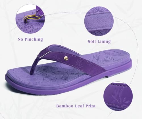 Image of ONCAI Women's Flat Flip Flops Square Thong Sandals with Leaf Printed Summer Beach Daily Casual Dressy Soft Cushion Sandalias Mujer Lightweight Outdoor Waterproof Rubber Sole US Size 6-12