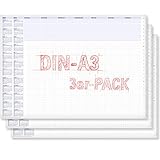3er Pack:Yohmoe® Schreibtischunterlage Papier A3 kariert, 30 Blatt, Schreibunterlage DIN A3 Papier Block zum Abreißen und Beschreiben, mit Kalender