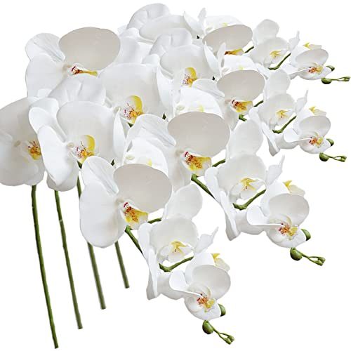 FagusHome 4 Stück künstliche Phalaenopsis Orchideen Blumen 105CM Künstliche Orchideenblumen Stammpflanzen für Deko (Weiß)