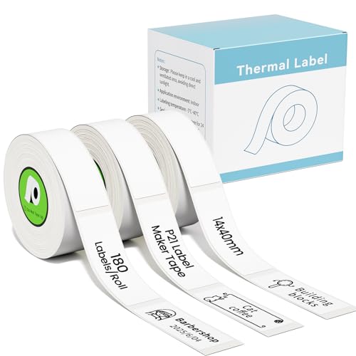 odolpin 3-Rolls Compatible with Nelko P21 Label Maker Tape 14x40mm (0.55x1.57) Self-Adhesive Tag Replace for P21 Maker for Home/Office/School 180 Labels/Roll White