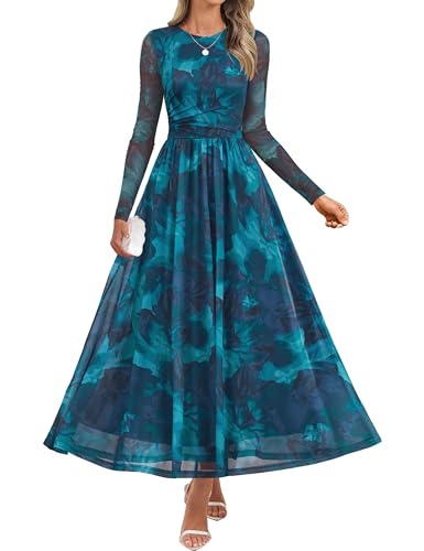 ZESICA Women's Maxi Dress 2025 Fall Long Sleeve Crewneck Floral
