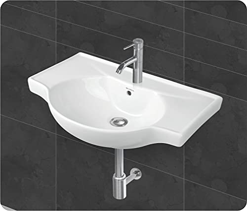 Image of Wash Basin Wall Hung Mounted Glossy Finish White Sink for Bathroom (24 x 17 x 7 Inch)