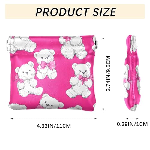 Coin Purse for Women White Bear Pink Bow Coin Pouch Change Holder PU Leather Mini Wallet Portable Coin Bag Money Pocket3