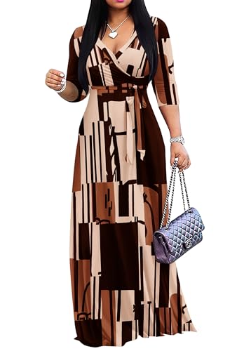 Image of FANDEE Plus Size Maxi Dress for Women Casual Summer Sundress V-Neck 3 /4 Sleeve