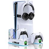 HELLCOOL PS5 Pro Ständer mit Lüfter, Standfuß für PS5/Slim/Pro Disc/Digital Edition, Cooles RGB Licht/Headset Halterung/Controller Ladestation/Fernbedienung Solt/Spielen Solt