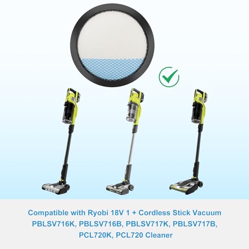 Image of 18V ONE + Cordless Pet Stick Vacuum Filter for Ryobi, PCL720, PBLSV716, PBLSV717 Stick Vacuum, Reusable Washable Filters, Compare to Part A32SV720N, 6 Pack