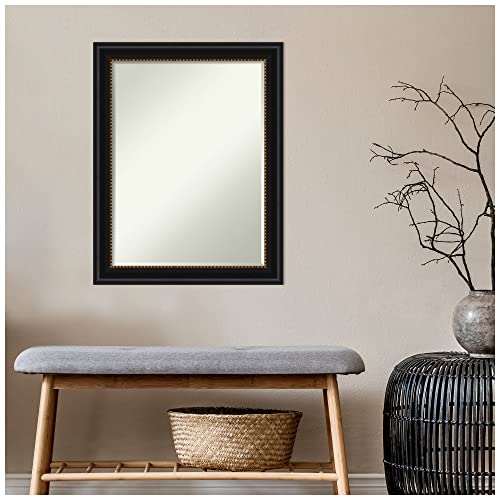 Amanti Art Black Bathroom Mirror for Over Sink, 28x22 Manhattan Black Rectangle Vanity Mirror, Medium Traditional Frame, Hangs Horizonally and Vertically, Bathroom Wall Decor, Petite Bevel Edge by Amanti Art - Used condition - US$79.19