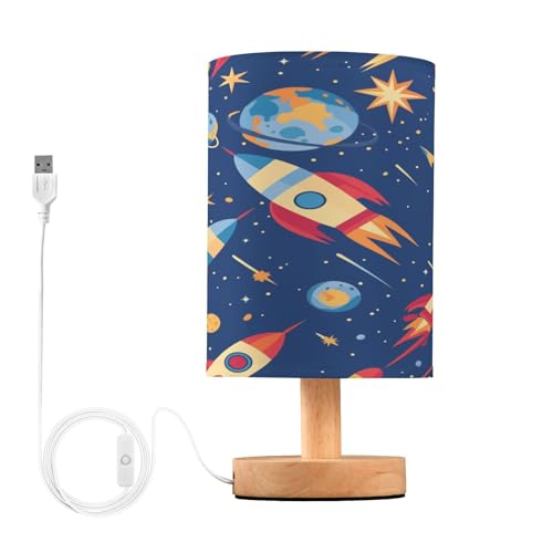 Lámpara de mesa pequeña cohetes planetas para dormitorio miniatura 1