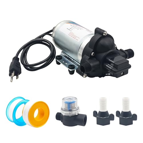 2088-594-154 115V AC Industrial Water Pump, 1/2 Inch, 198 GPH, 3.3 GPM, 45PSI, Diaphragm Water Pump with Power Plug and Fittings Strainer for Irrigation and Water Applications