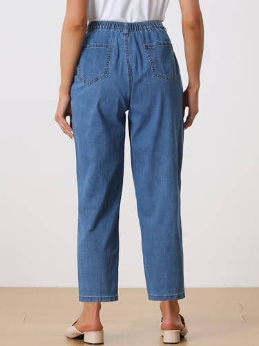 Allegra K Women's High Waisted Elastic Waist Elastic Denim Pants Relaxed Fit Stretchy Tapered Wide Leg Mom Jeans4