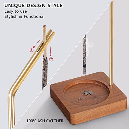 Handmade Incense Burner Catcher Upside Down Ash Tray, Black Walnut Wooden Incense Holder With Brass Incense Stick Stand And Silicone Mat For Zen Yoga Spa Mediation Home Decor #TOP1