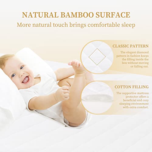 Safe And Sound Crib Mattress Protector (2 Pack), Waterproof Quilted Fitted Mattress Pads, Soft, Breathable, Organic, Bamboo Rayon Fabric Crib Mattress Cover (28X52 Inches, White) #TOP3