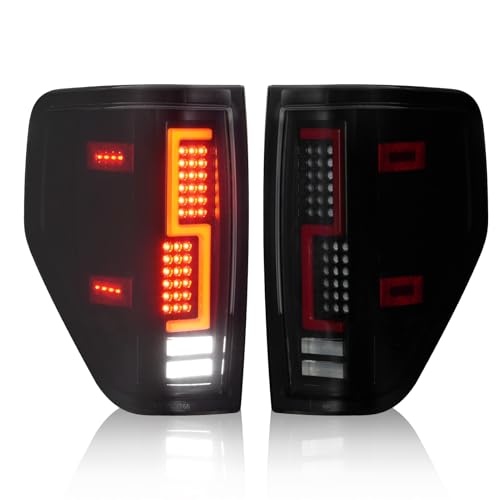 Tail Lights Assembly [LED Kit] Compatible with Ford F150 2009-2014, Taillights Brake Lamps Set (Only fit Fleetside Bed Model), Black Housing Smoked Lens